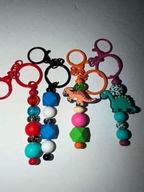 Colorful Dino Bead Keychains - Set of 4